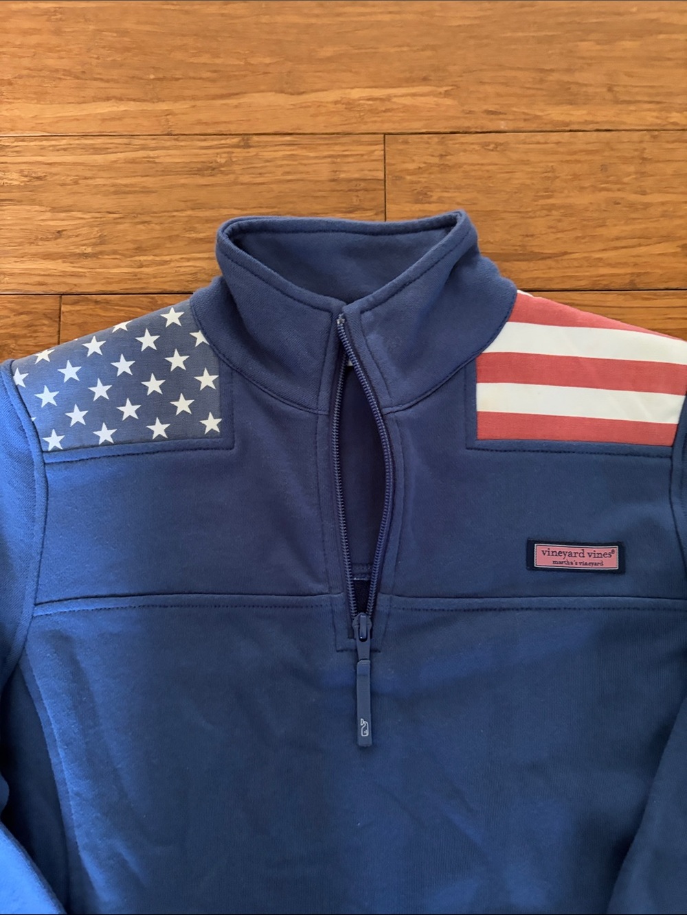 Vineyard Vines Navy Quarter-Zip Pullover with American Flag Accents - Picture 2 of 2